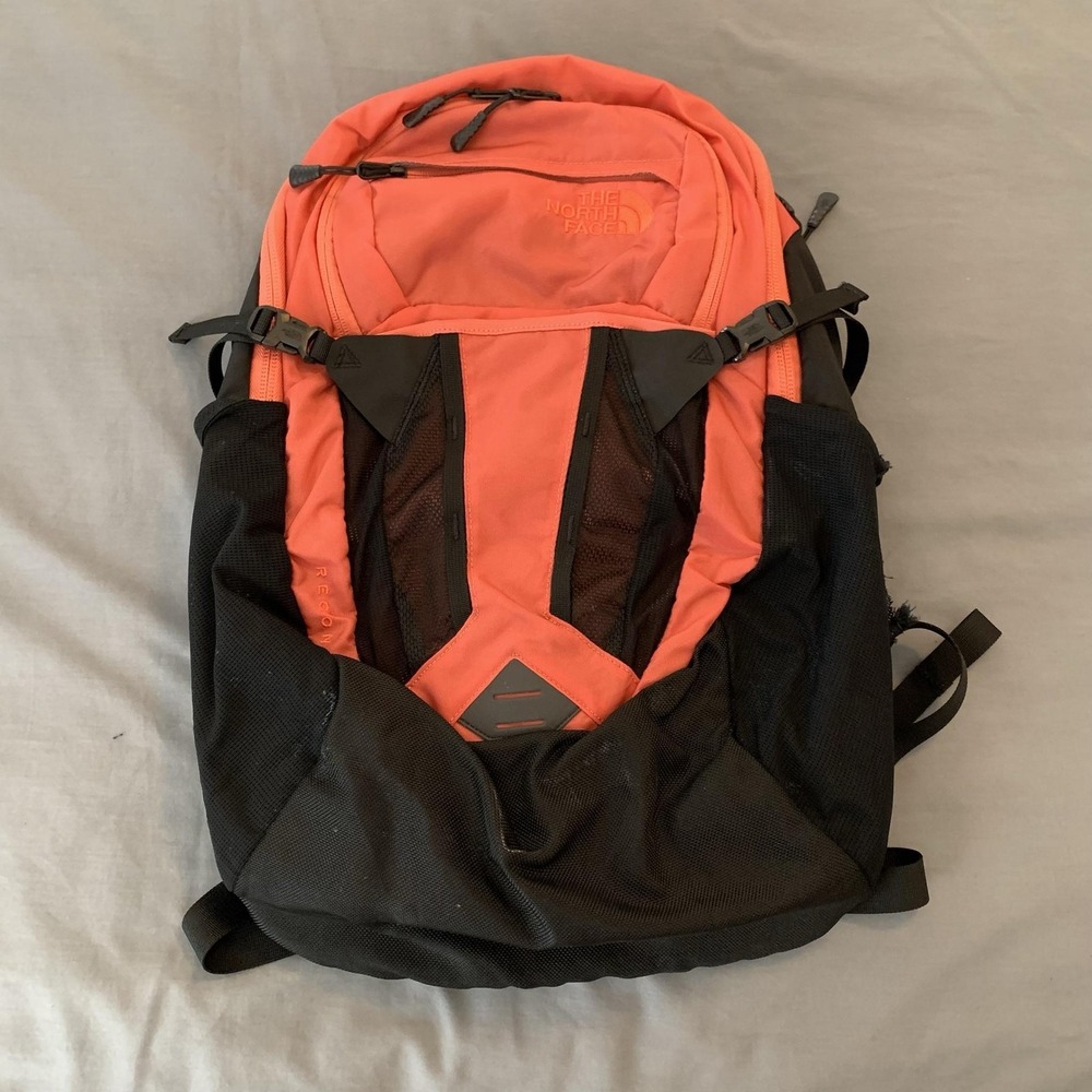 The North Face Recon Backpack Orange Black 19" FlexVent Distressed See Pictures